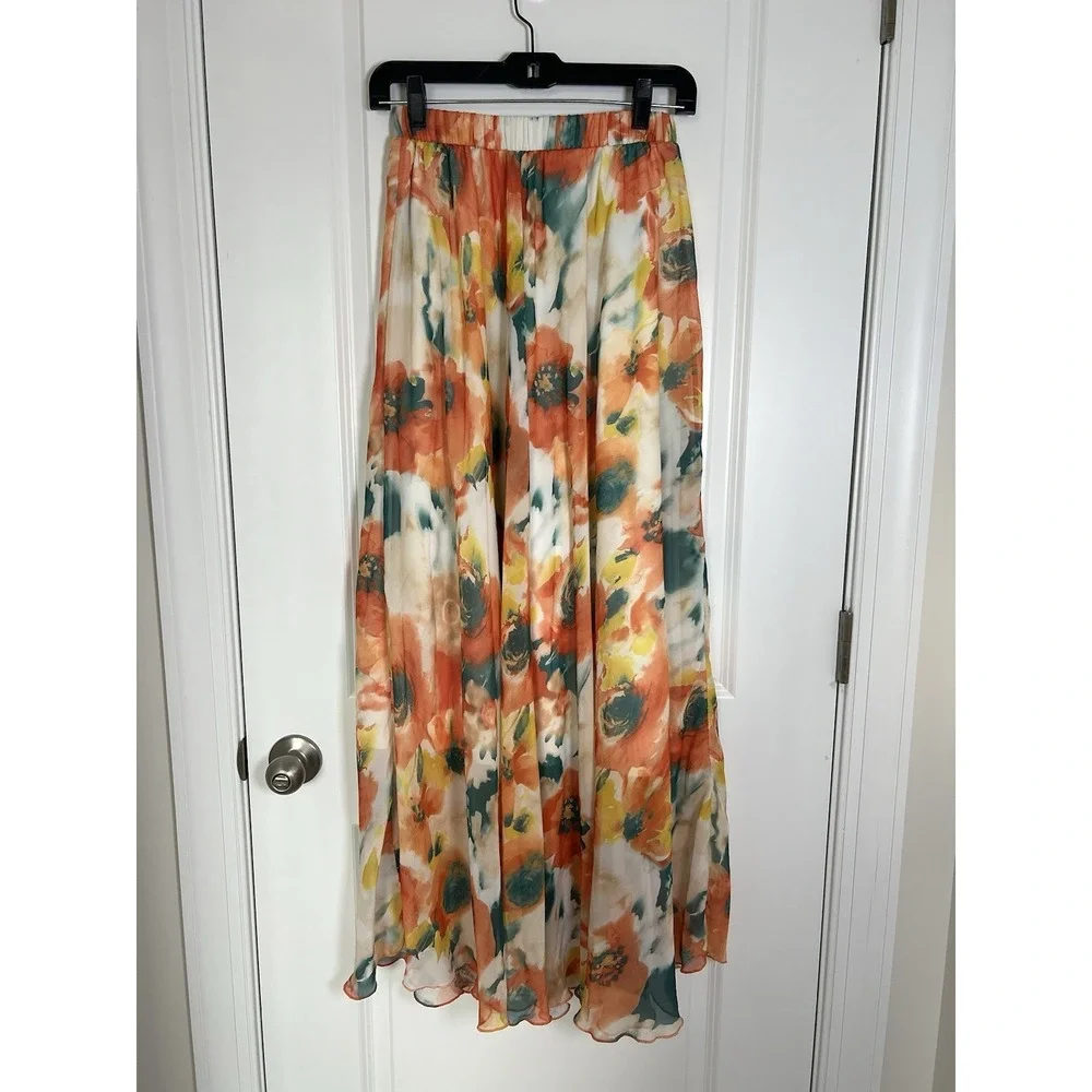 Women's‎ Floral Maxi Flowy Floral Skirt Resortwear Beach Vacation Size Medium